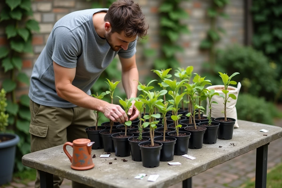 Comparaison de boutures de chèvrefeuille sur bois vert et bois sec dans des pots de pépinière