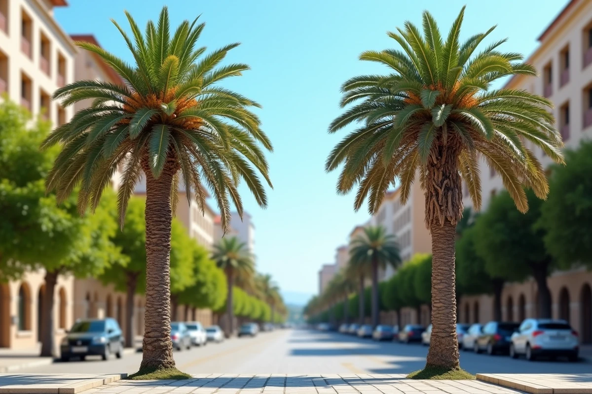 Comparaison entre un palmier Washingtonia sain et un palmier ravagé par les larves de papillon palmier en milieu urbain