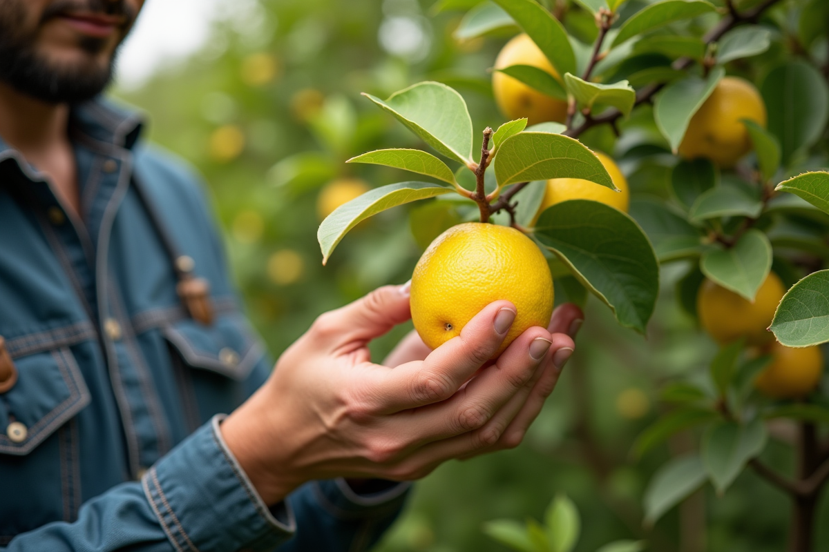 Expert inspectant des feuilles jaunes de citronnier