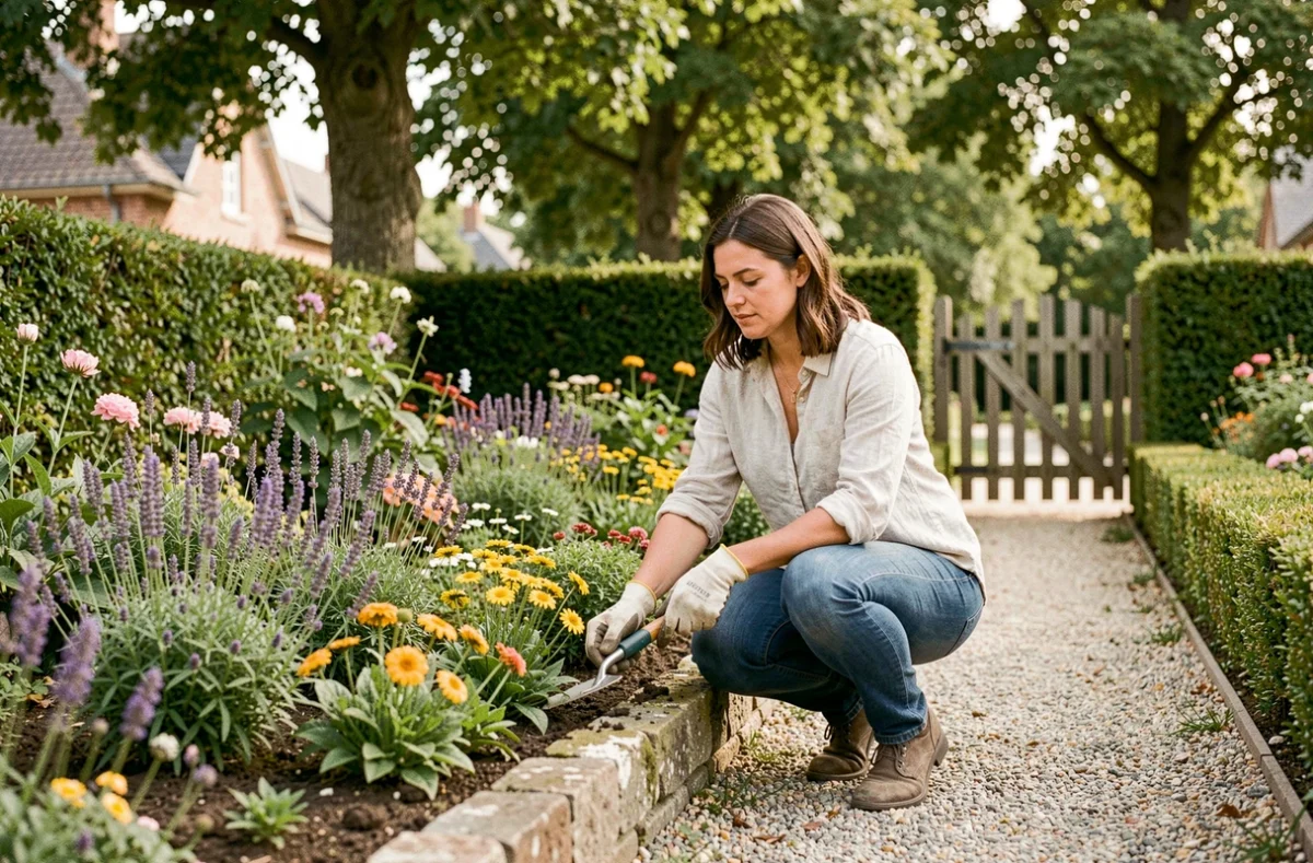 Paysagiste Les Jardins d'Agathe travaillant dans un jardin résidentiel à Sucy-en-Brie