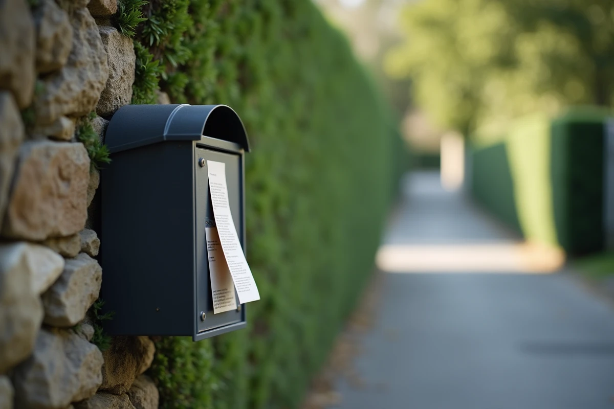 Boîte aux lettres avec une mise en demeure administrative concernant le bruit de tondeuse en jour férié