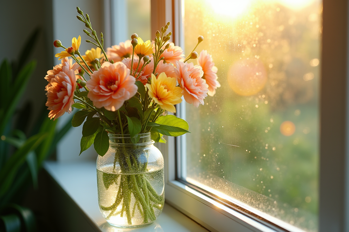 Tiges florales humides dans un vase près d